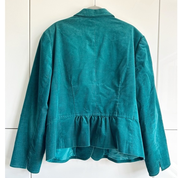 Talbots Emerald Teal Green Grace Corduroy Peplum Blazer Jacket Size 18 - Picture 4 of 7